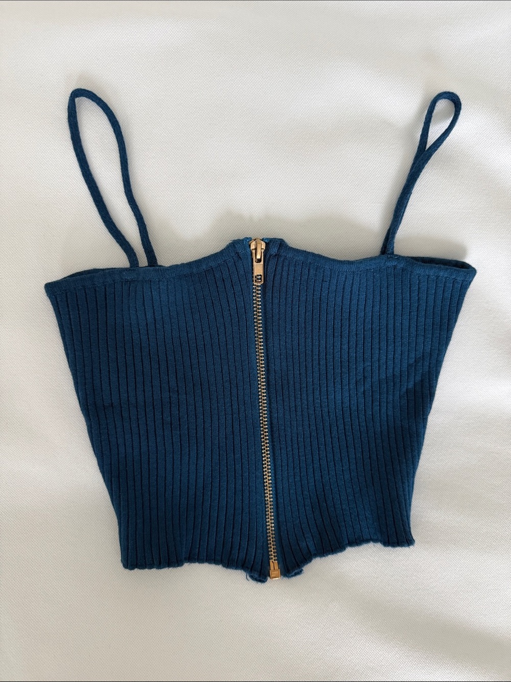 Ribbed Zip-Front Crop Top in Teal